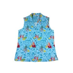 Tommy Bahama Womens 10 Silk Sleeveless button down top Tropical Cocktail Print